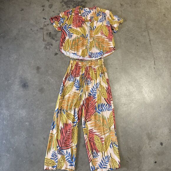 Jane and Delancey Resort Wear Set Tropical Beachy Top Pants Wide Loose Small S - Picture 1 of 16